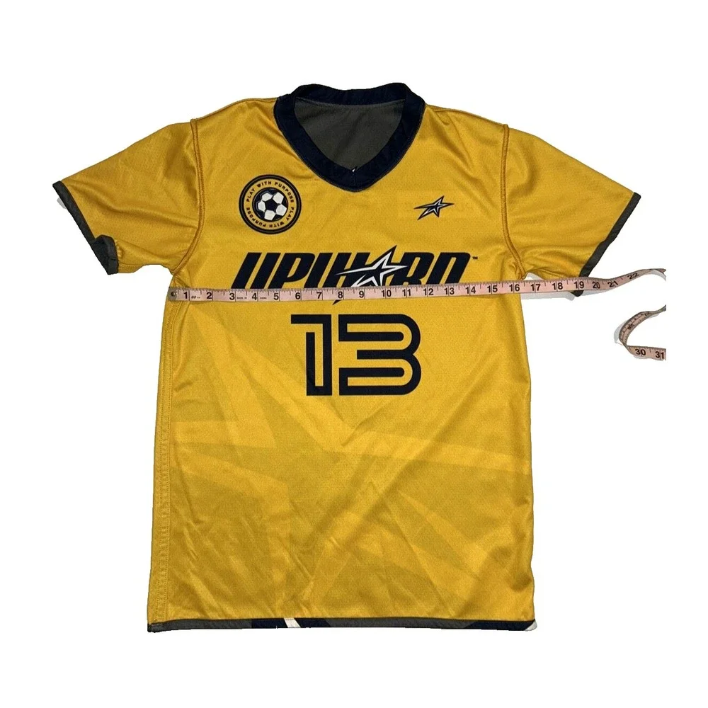 Upward Soccer Jersey Youth Large Yellow Gray Reversible Number 13‎ Short Sleeve